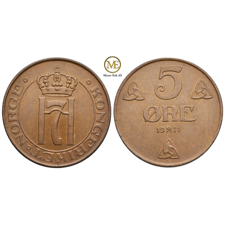 5 øre 1911 Haakon VII. Kv.0