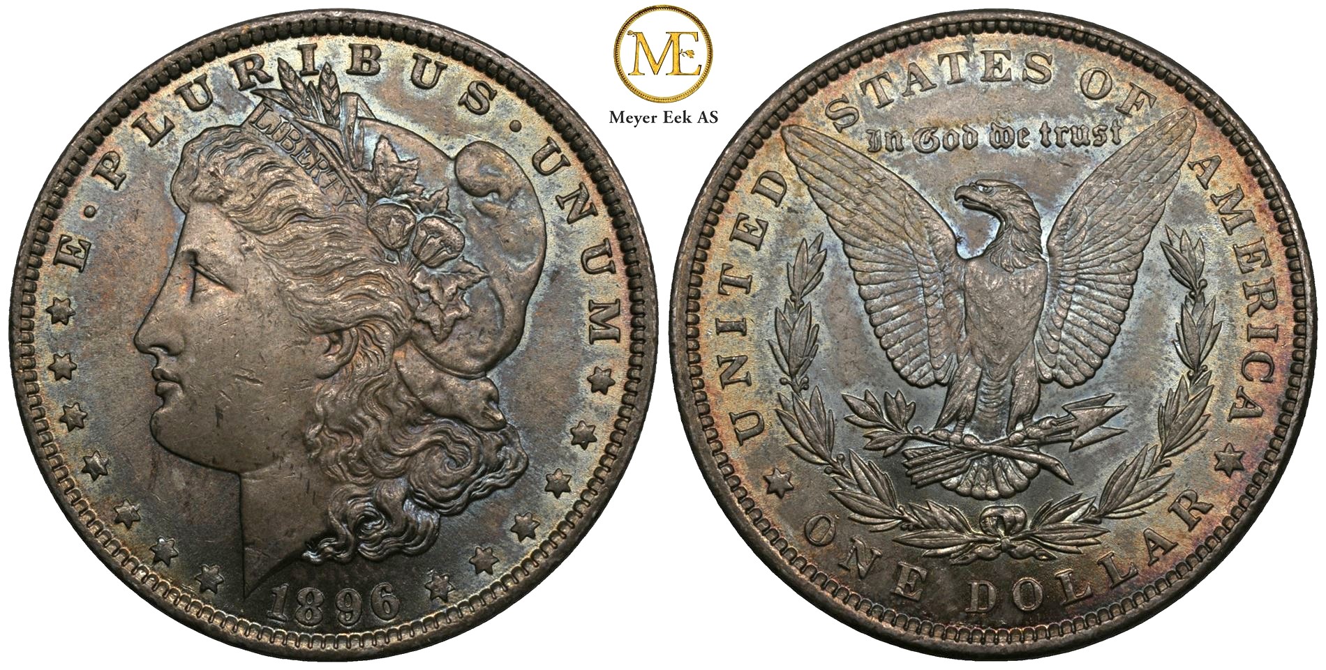 Morgan dollar 1896. Fantastisk patina og myntglans. Kv.0