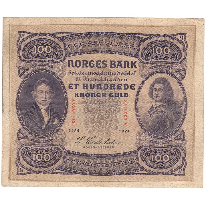100 kroner 1924 A.6204113. Kv.1/1+