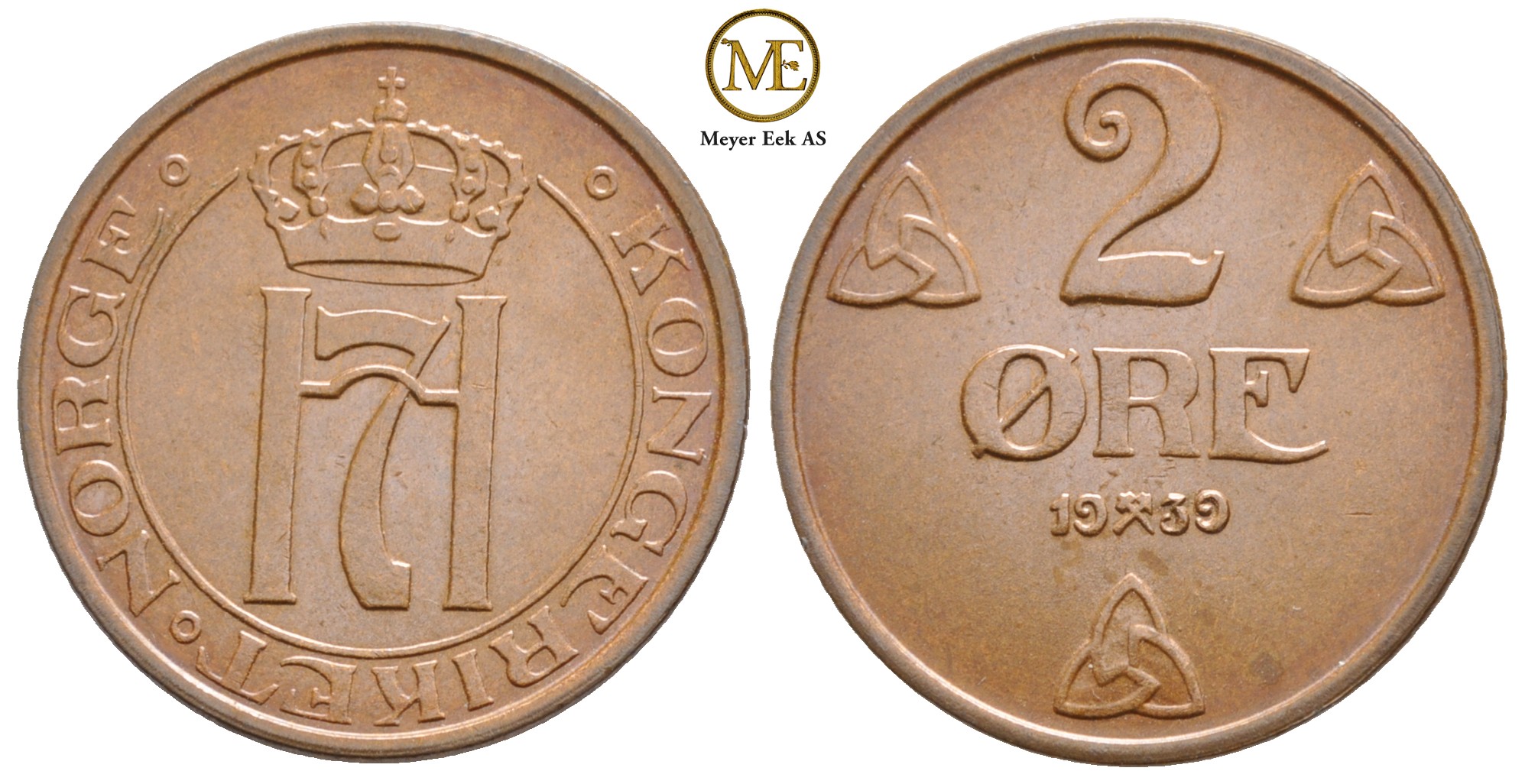 2 øre 1939 Haakon VII. Kv.0
