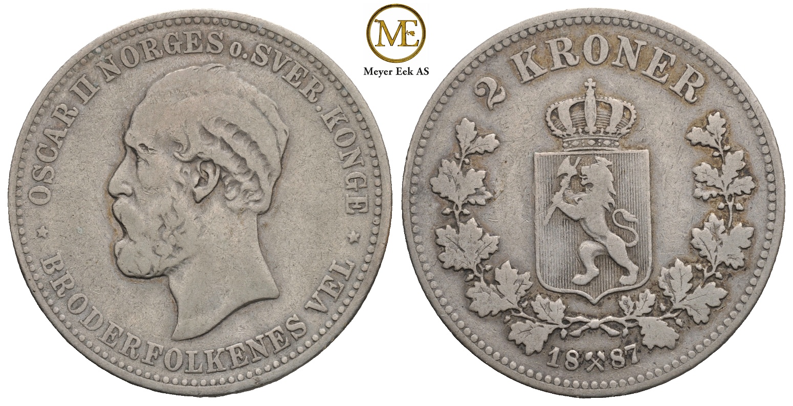 2 kroner 1887 Oscar II. Kv.1
