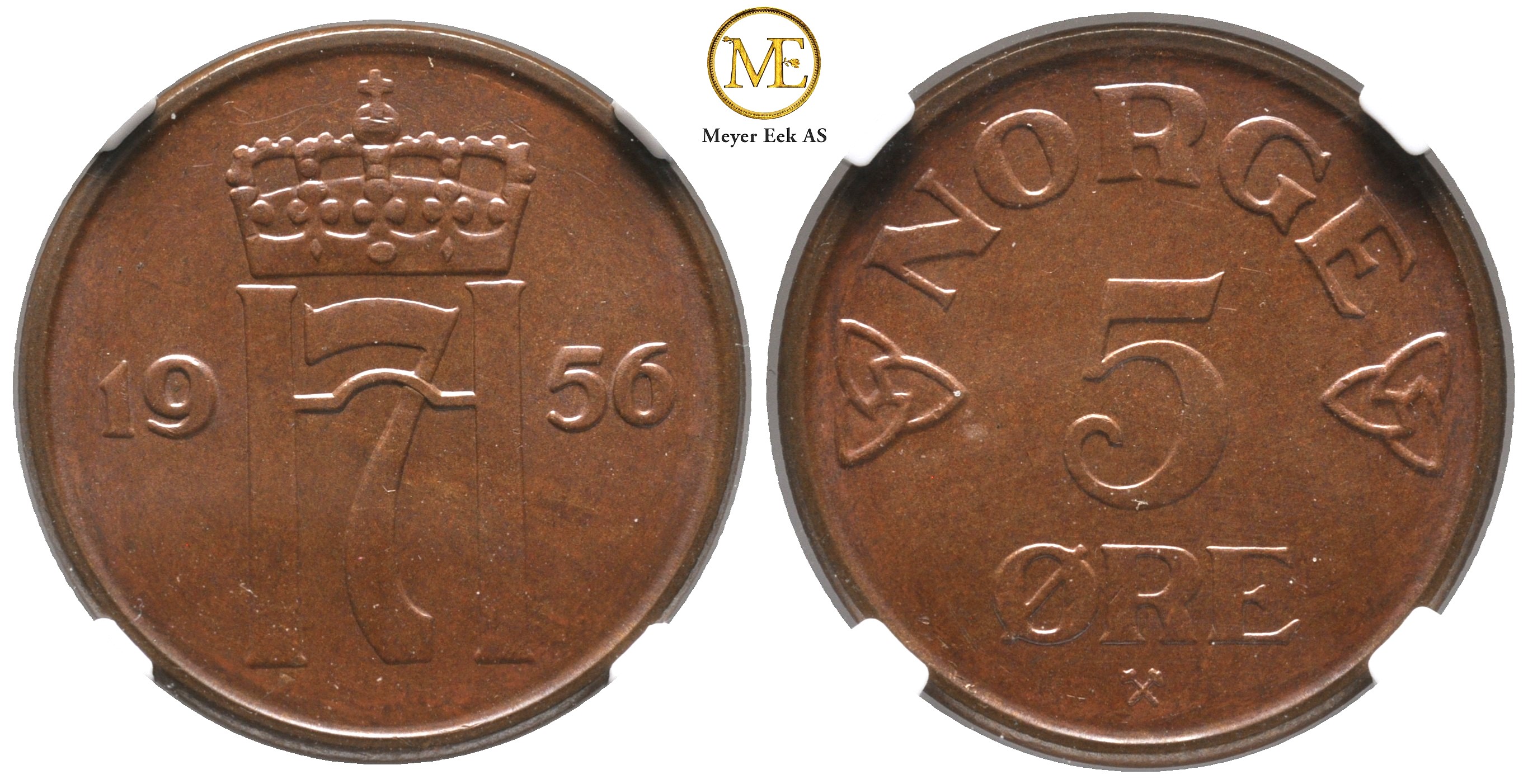 5 øre 1956 Haakon VII. MS.66