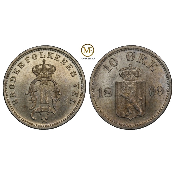10 øre 1899 Oscar II. Praktfull mynt i Kv.0