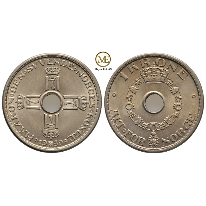 1 krone 1939 Haakon VII. Kv.0
