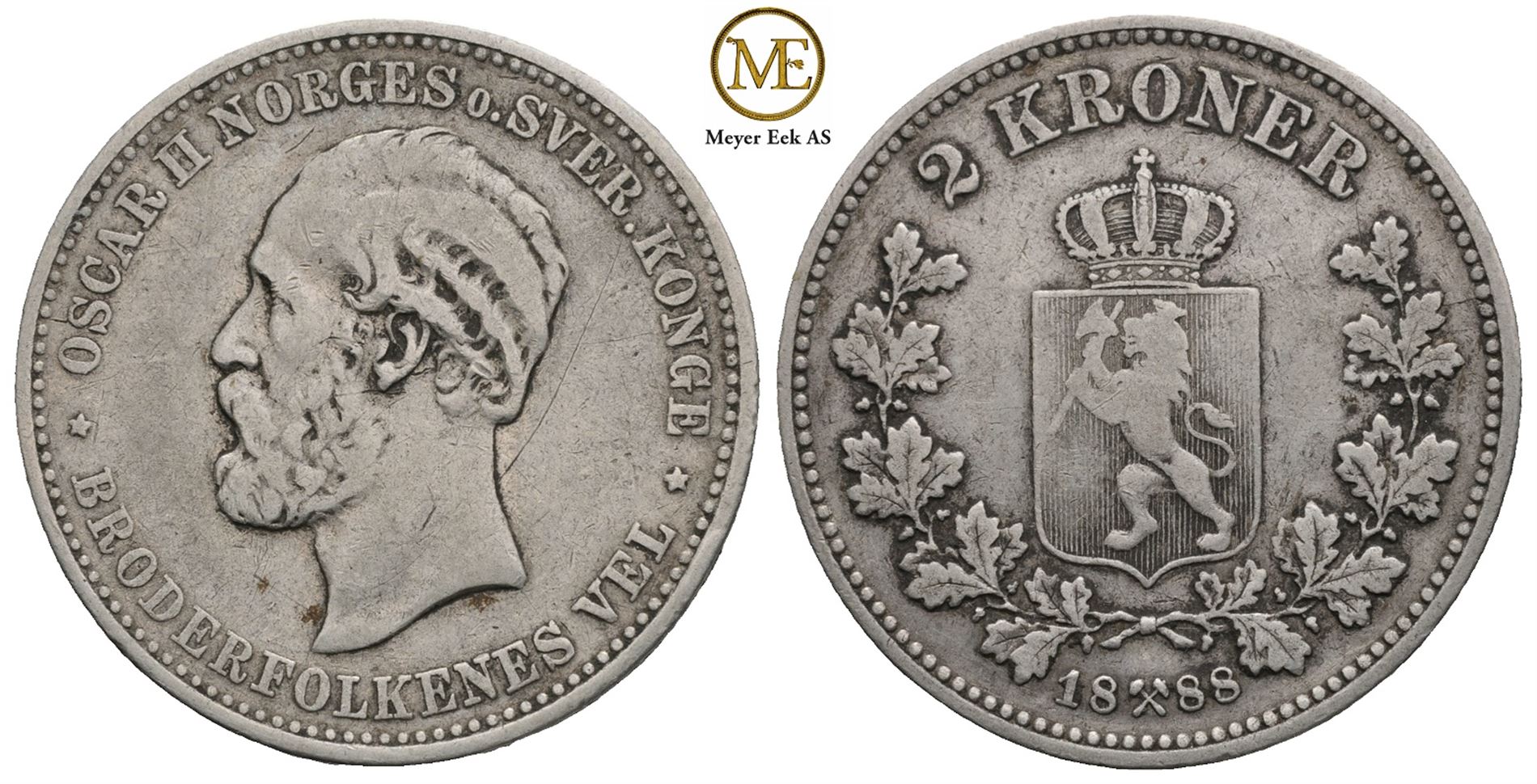 2 kroner 1888 Oscar II. Kv.1