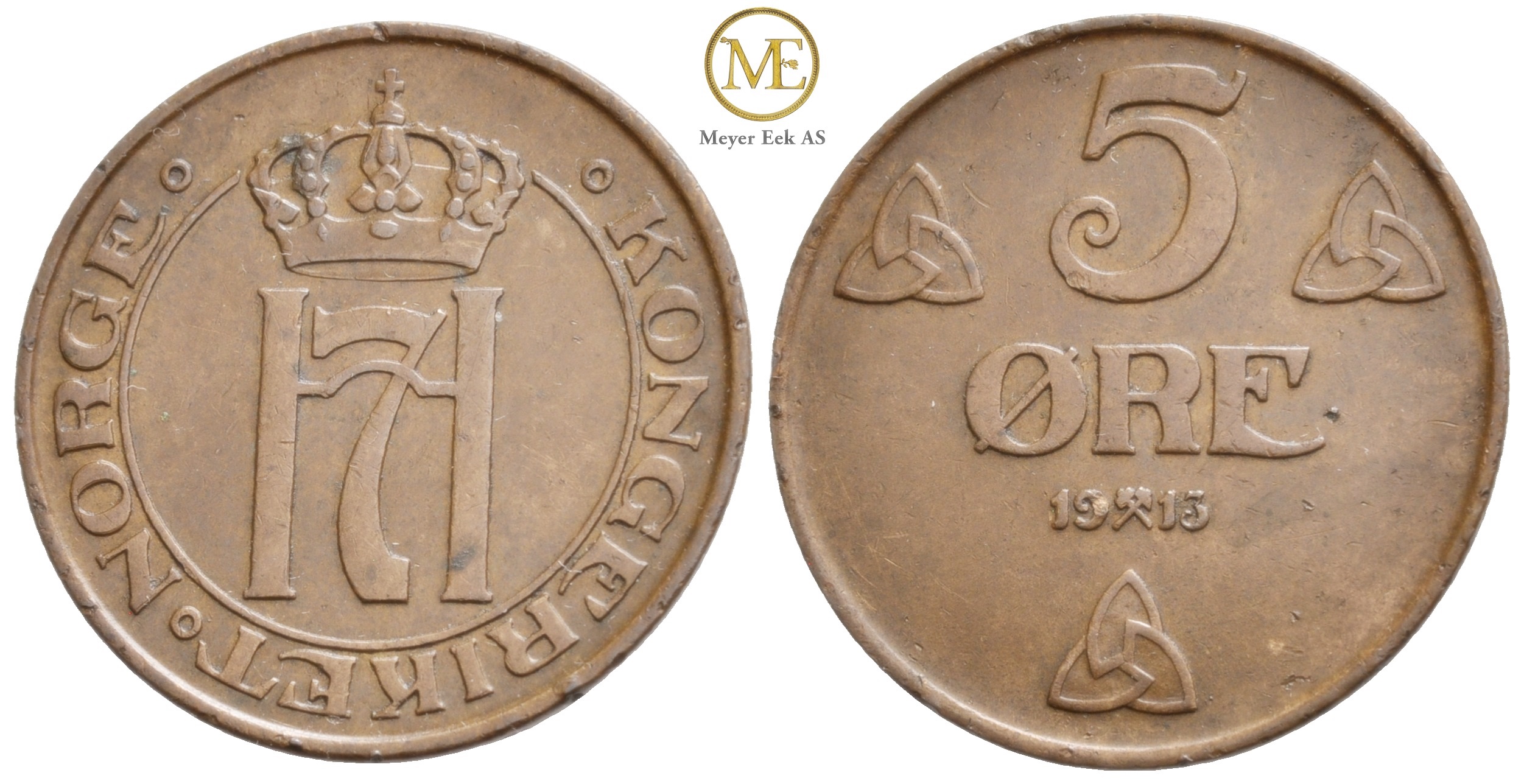 5 øre 1913 Haakon VII. Kv.01