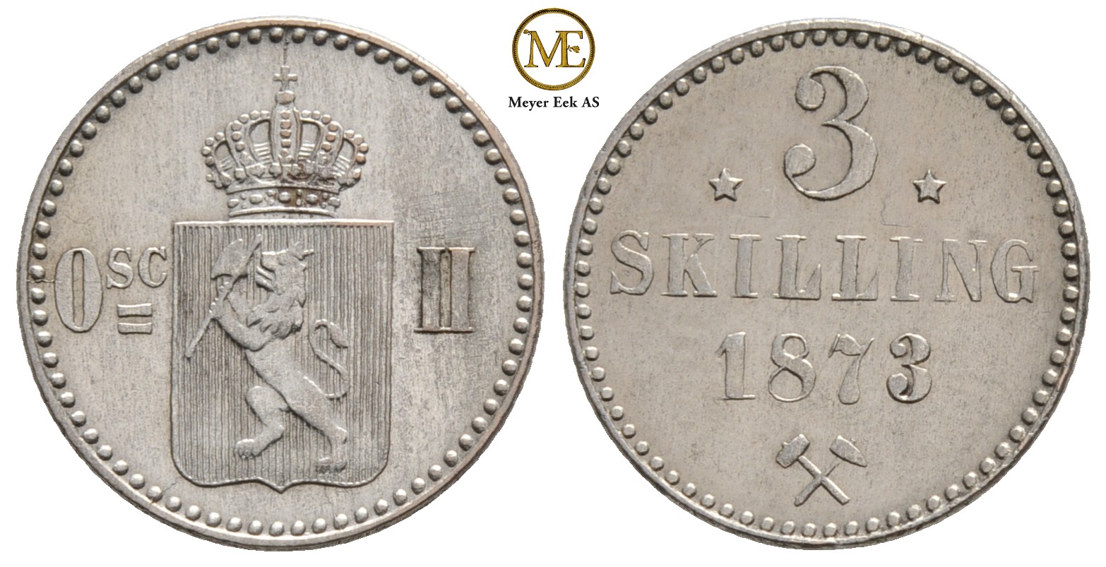 3 skilling 1873 Oscar II. Kv.0