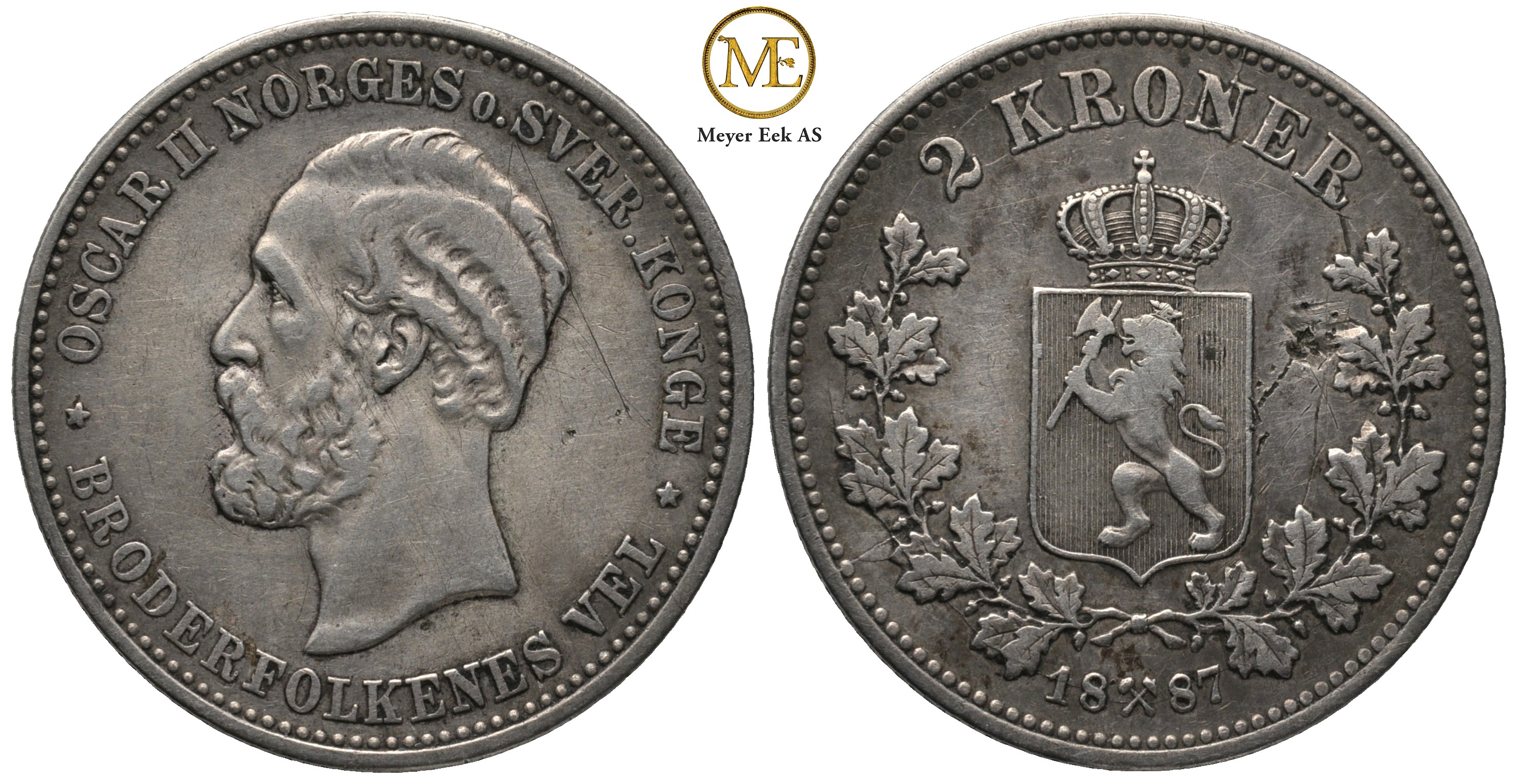 2 kroner 1887 Oscar II. Kv.1/1+