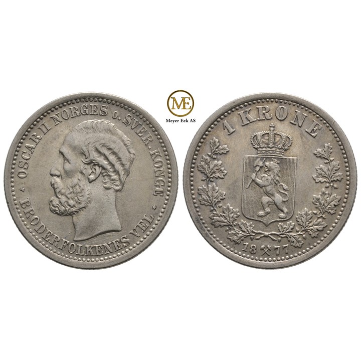 1 krone 1877 Oscar II. Kv.1+/01