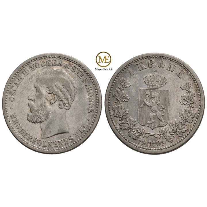 1 krone 1901 Oscar II. Kv.1/1+