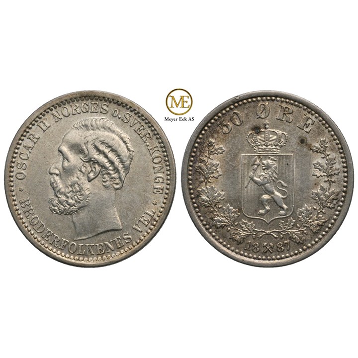 50 øre 1887 Oscar II. Kv.0/01