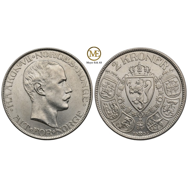 2 kroner 1908 Haakon VII. Kv.0