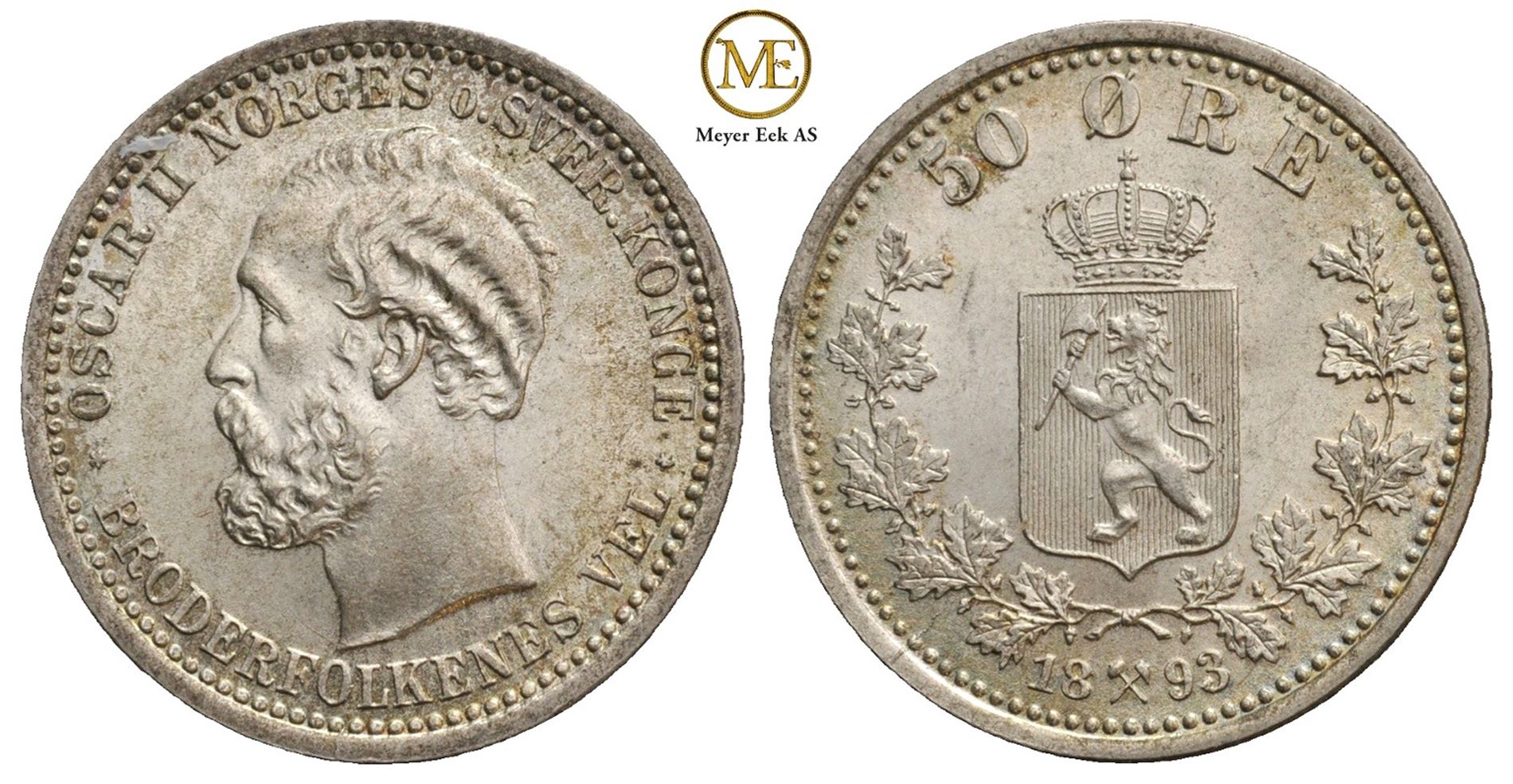 50 øre 1893 Oscar II. Kv.0
