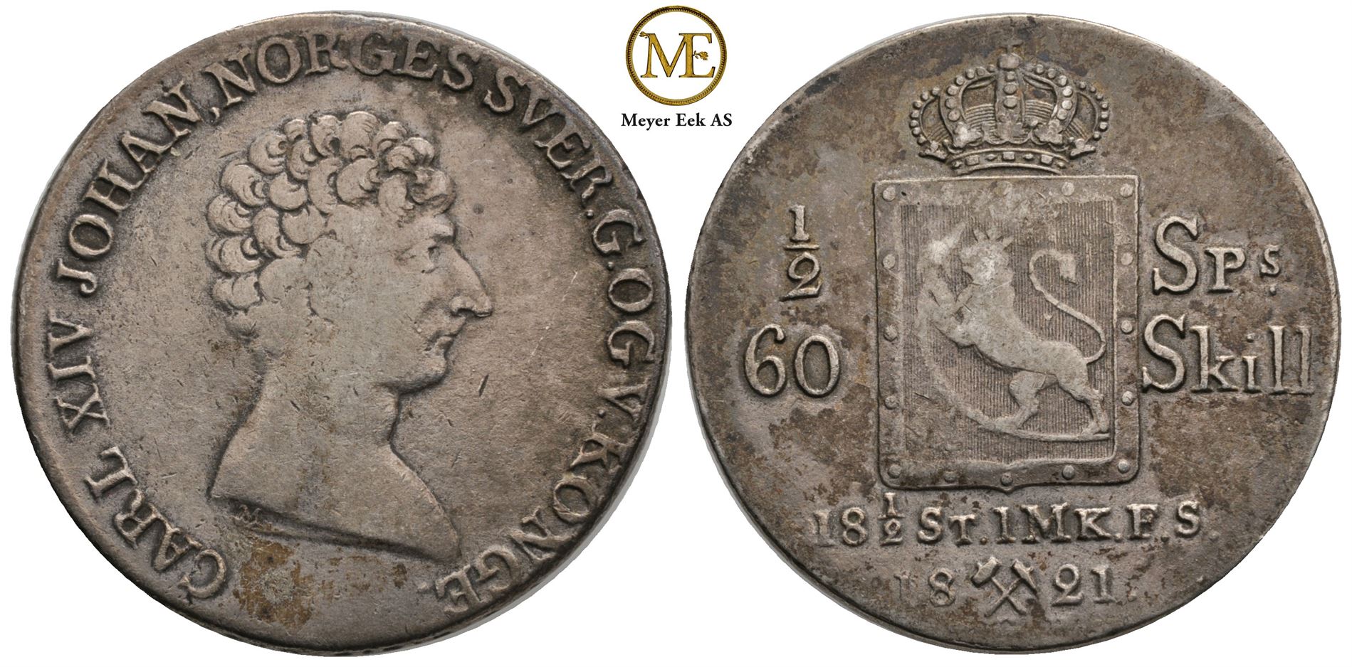 1/2 Speciedaler 1821 Carl XIV Johan. Kv.1