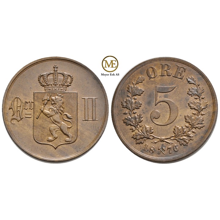 5 øre 1876 Oscar II. Kv.0