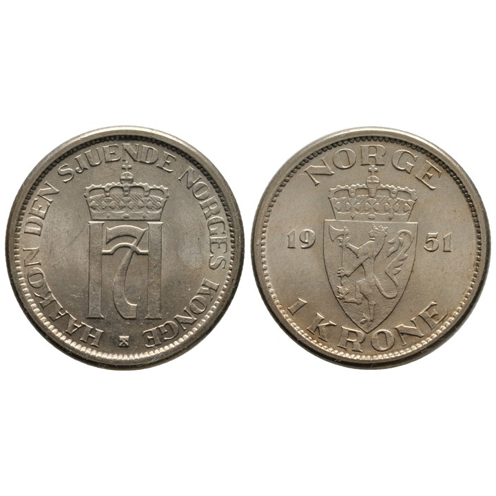 1 krone 1951 Haakon VII. Kv.0