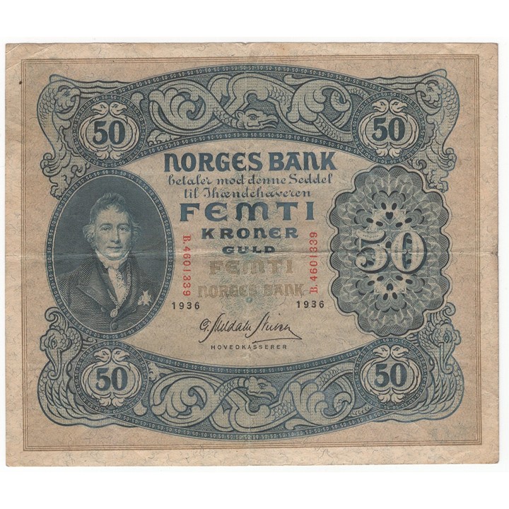 50 kroner 1936 B.4601339. Kv.1/1-