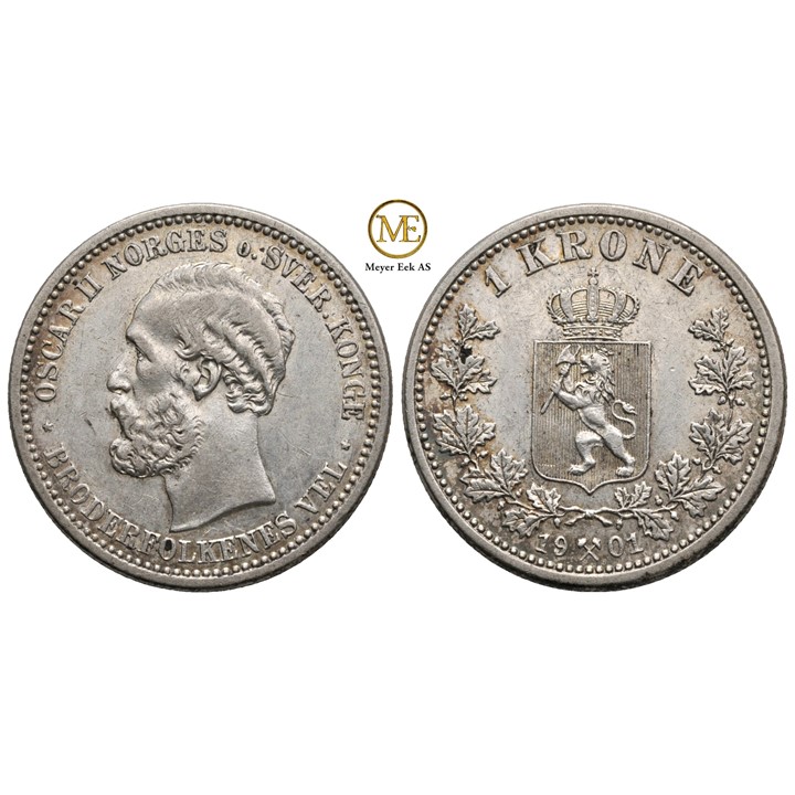 1 krone 1901 Oscar II. Kv.1+/01