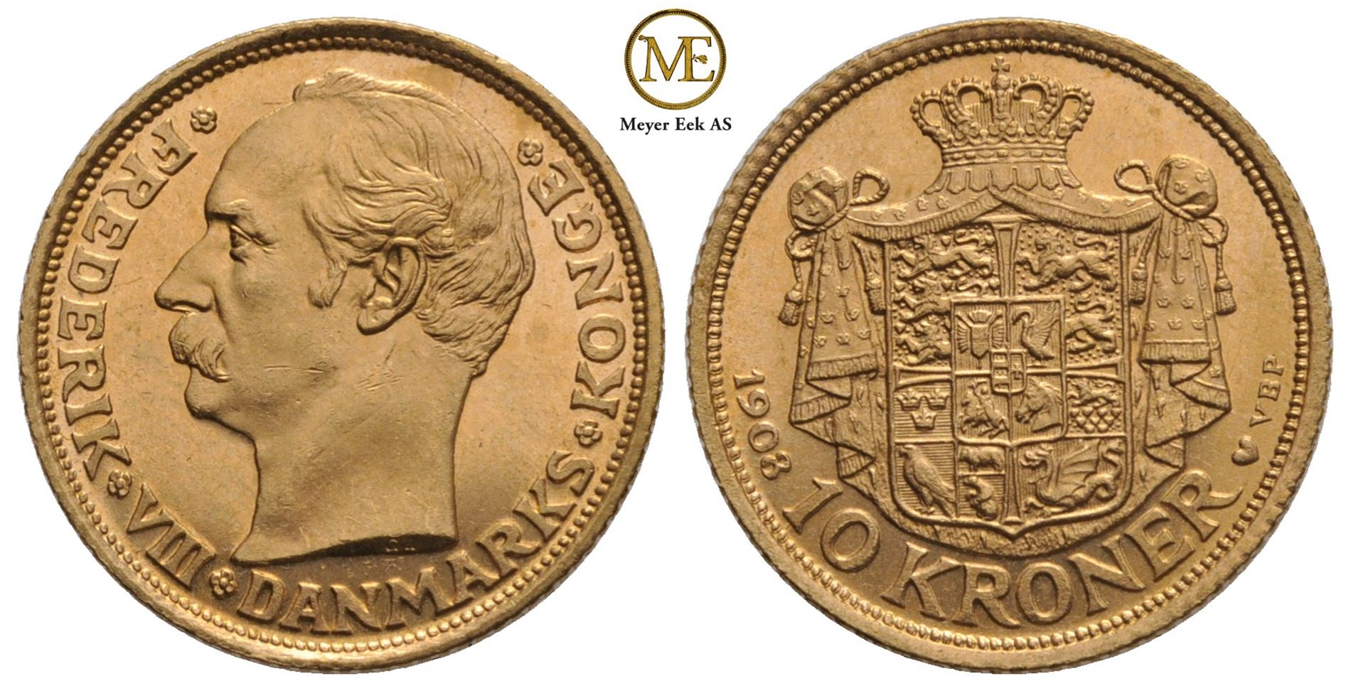 10 kroner 1908 Frederik III. Kv.0/01