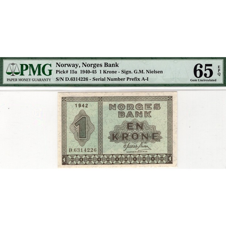 1 krone 1942 D. 65 EPQ hos PMG