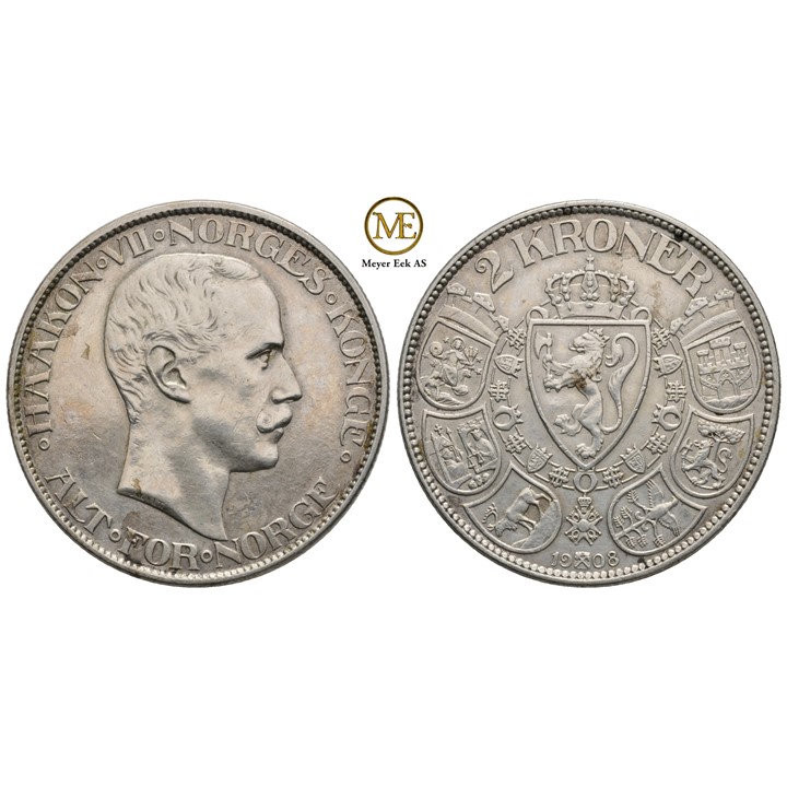 2 kroner 1908 Haakon VII. Kv.01