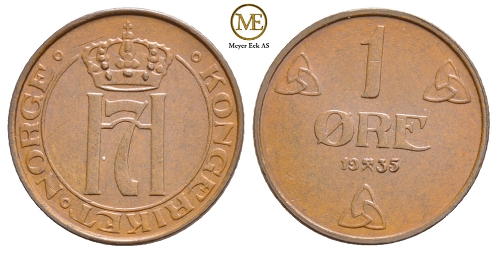 1 øre 1935 Haakon VII. Kv.0