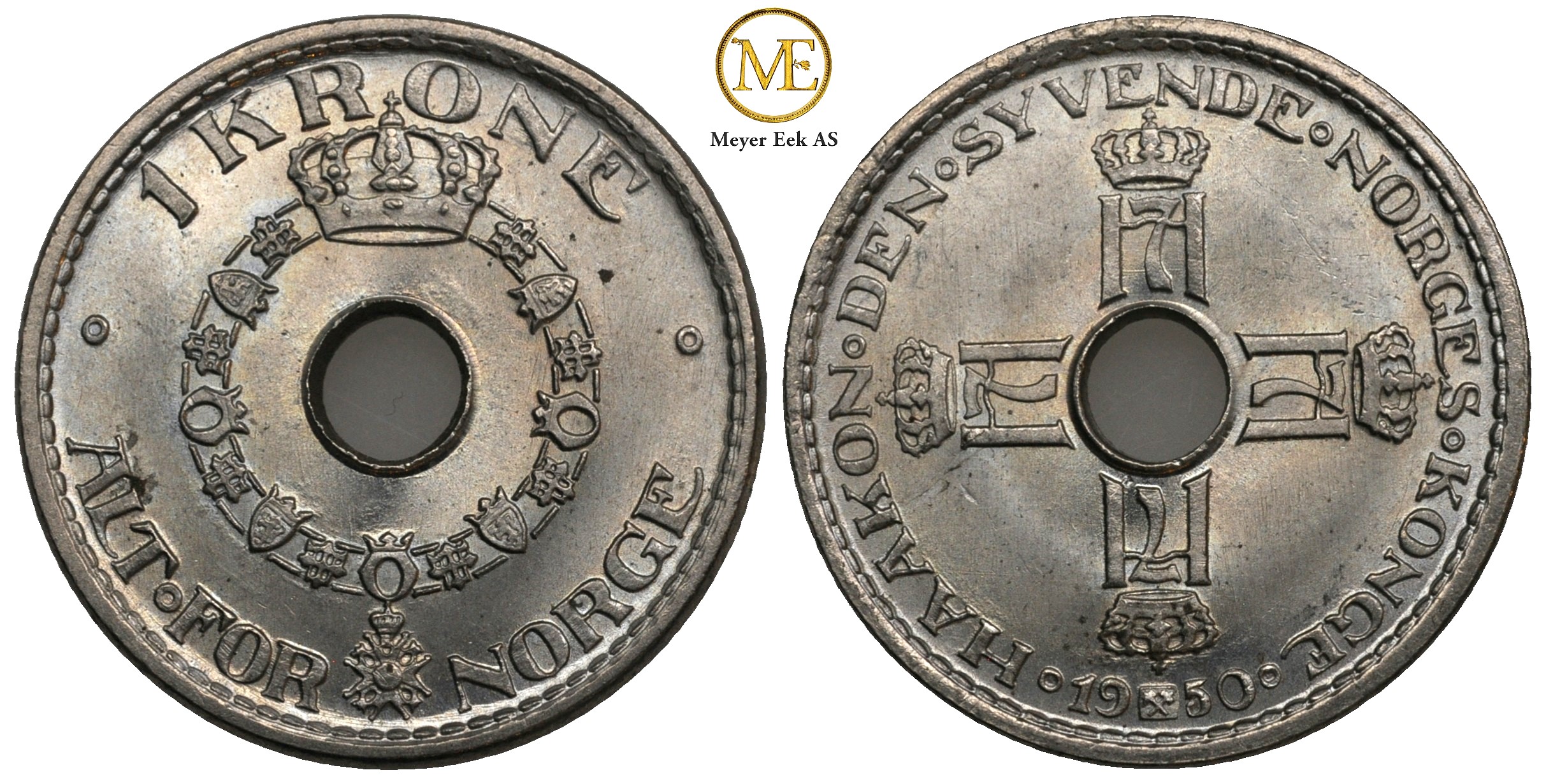 1 krone 1950 Haakon VII. Praktfullt eksemplar