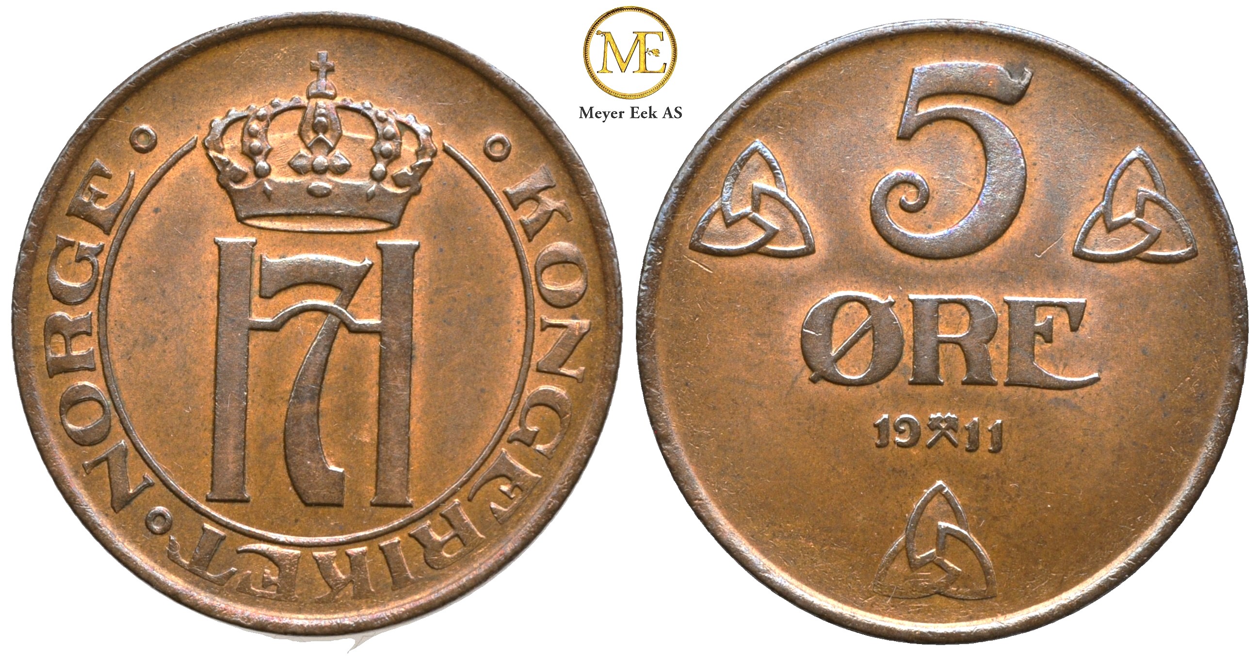 5 øre 1911 Haakon VII. Kv.0