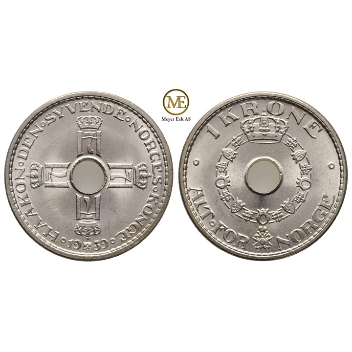 1 krone 1939 Haakon VII. Praktfull/Kv.0
