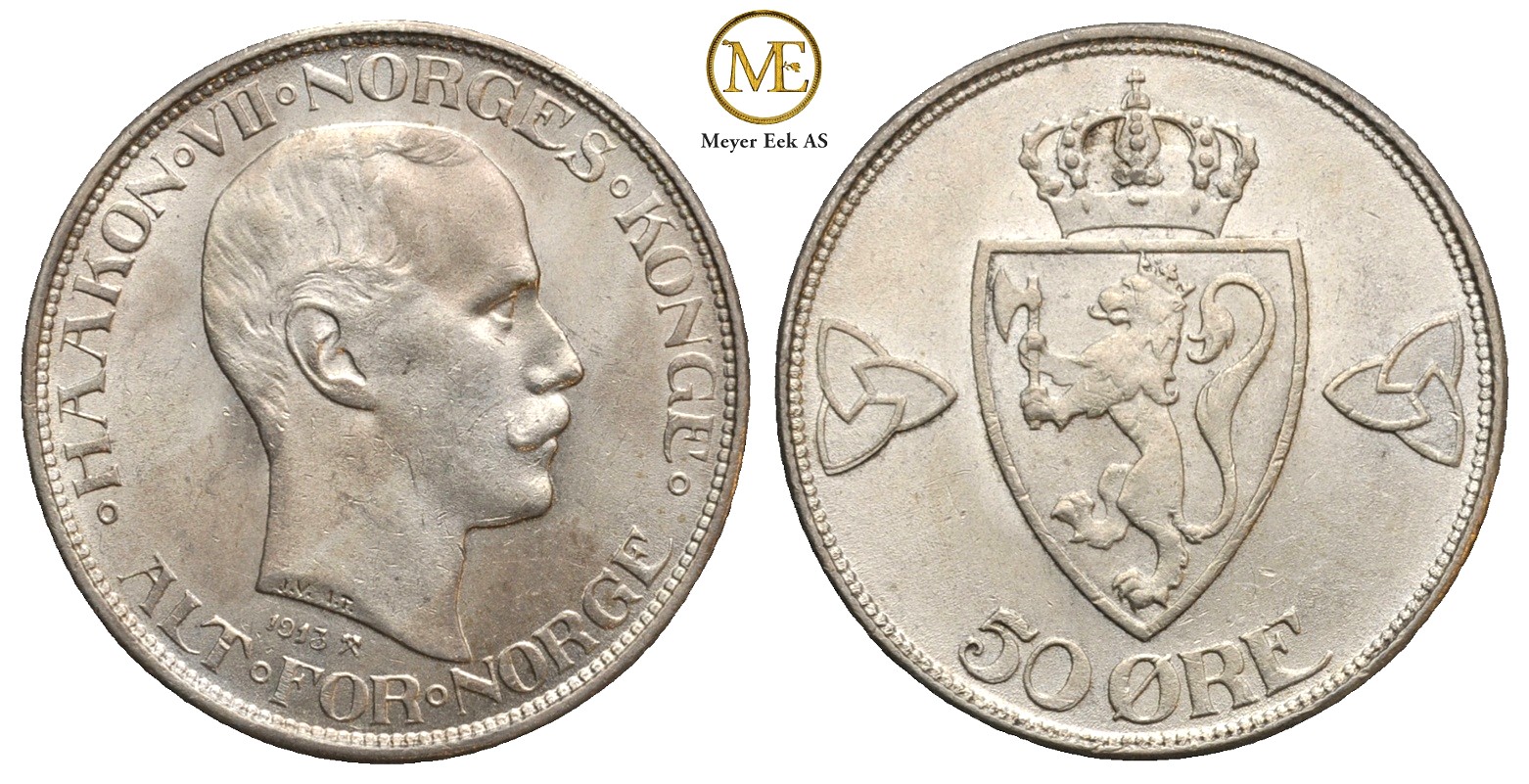 50 øre 1913 Haakon VII. Kv.0/01