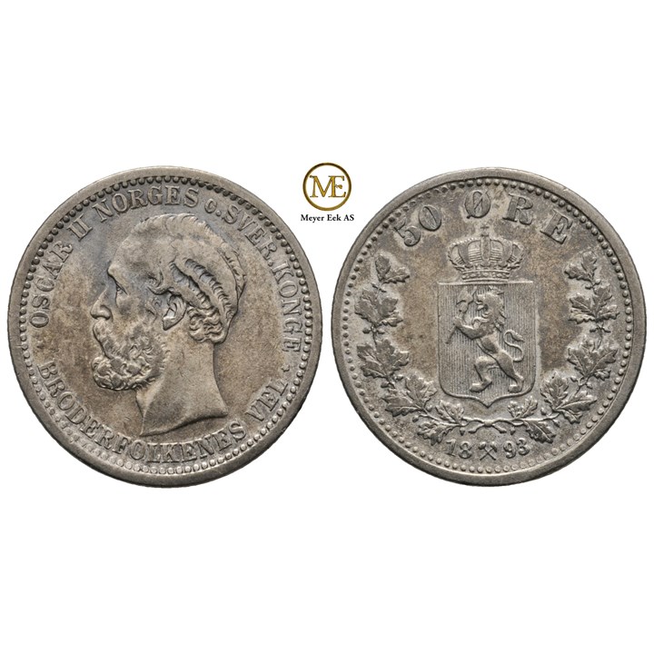 50 øre 1893 Oscar II. Kv.1+