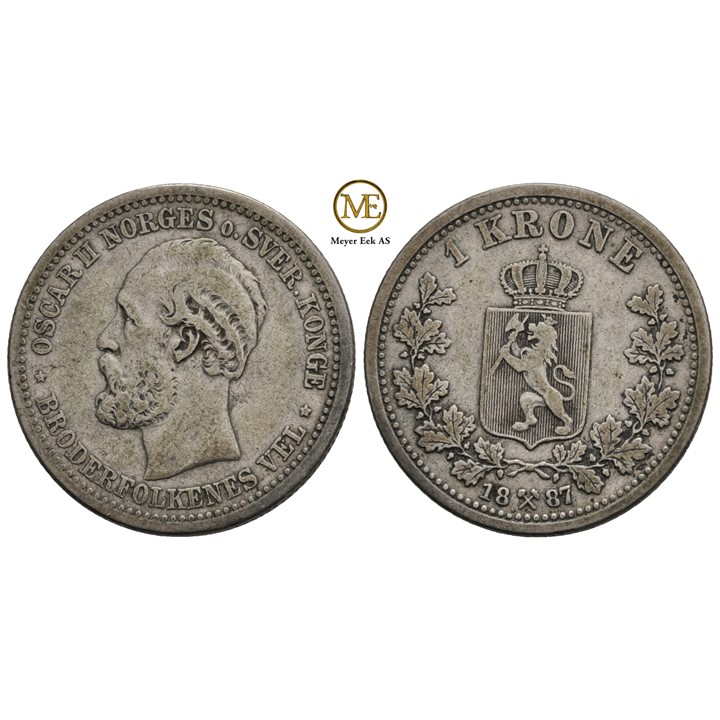 1 krone 1887 Oscar II. Kv.1
