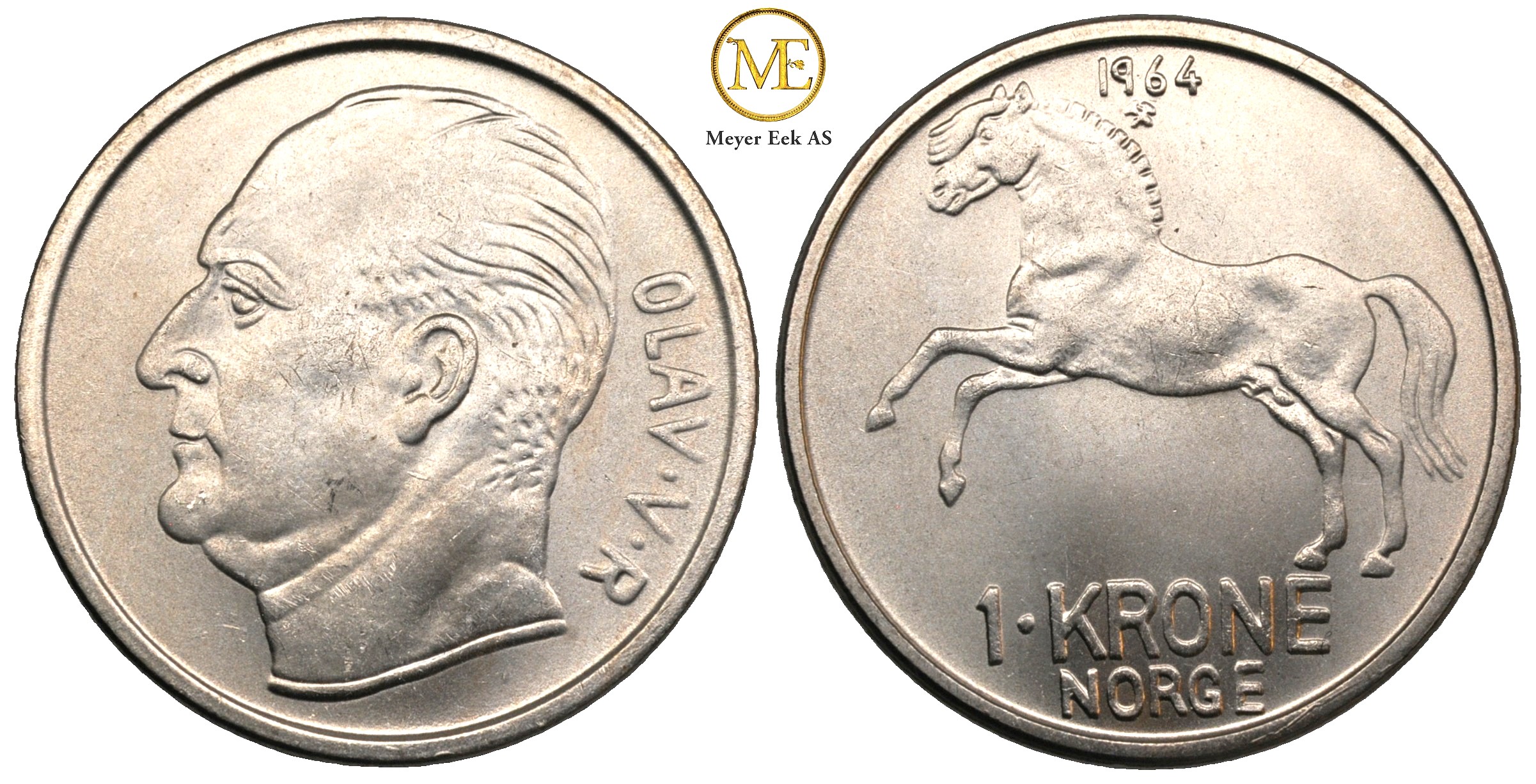1 krone 1964 Olav V. Praktfull mynt. Kv.0