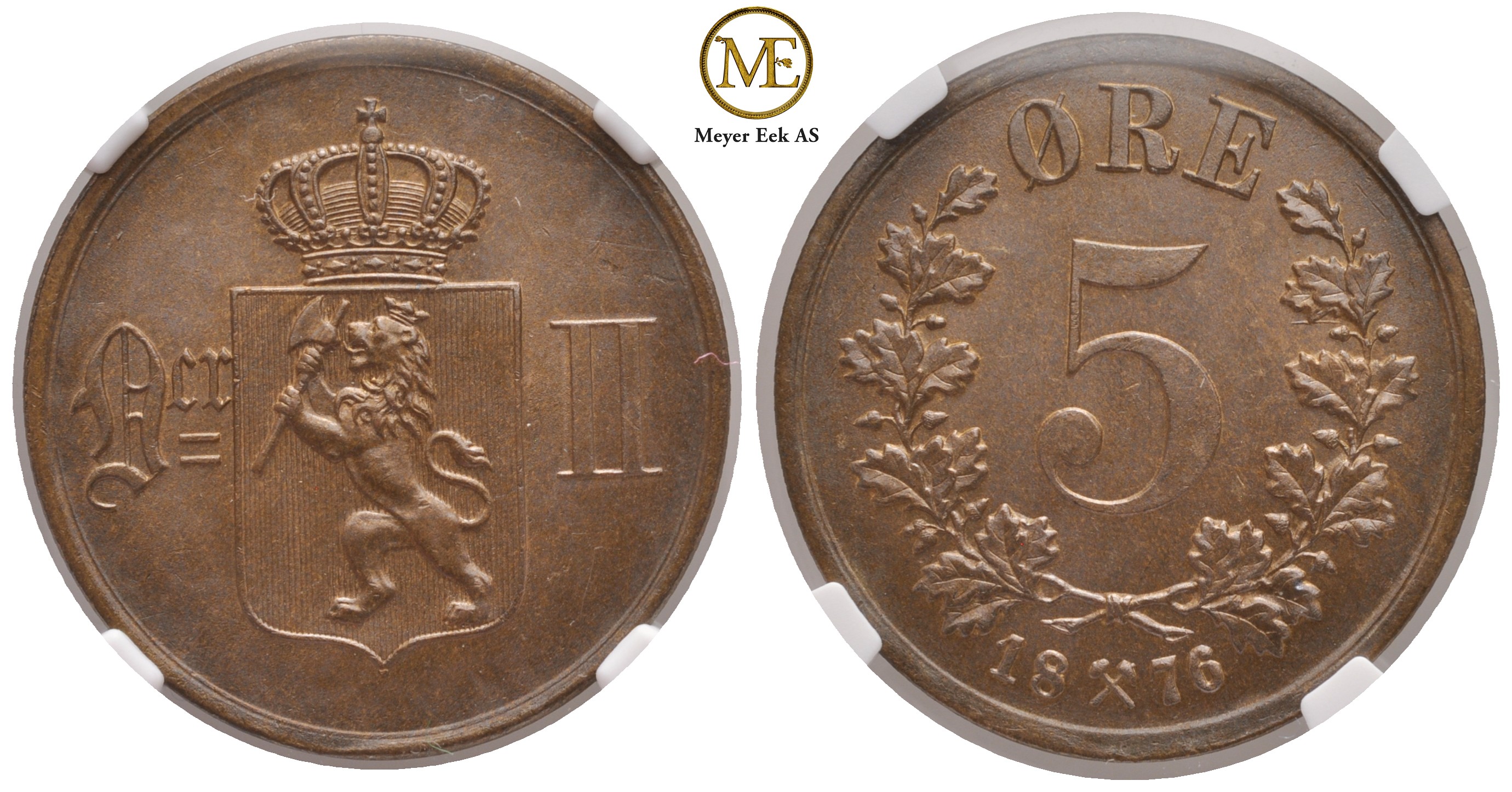 5 øre 1876 Oscar II. Kv.0