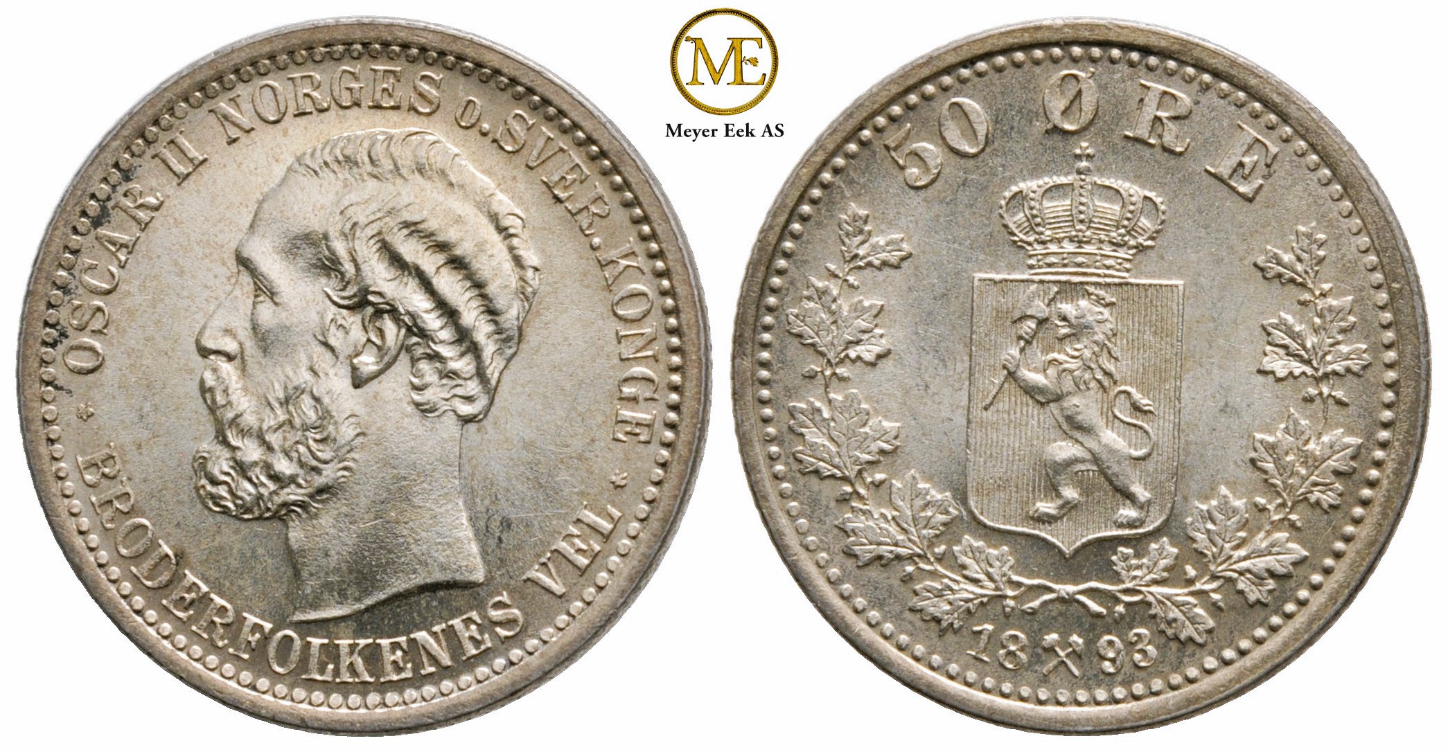 50 øre 1893 Oscar II. Kv.0