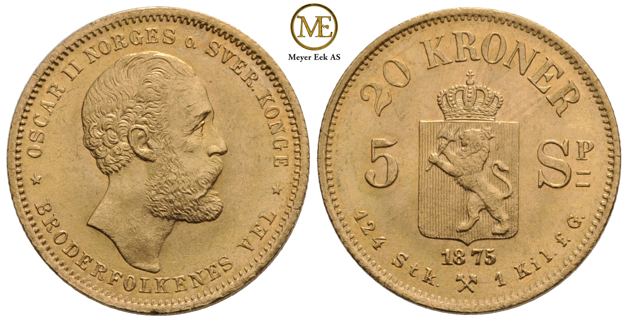 20 kroner/5 Speciedaler 1875 Oscar II. Kv.0/01