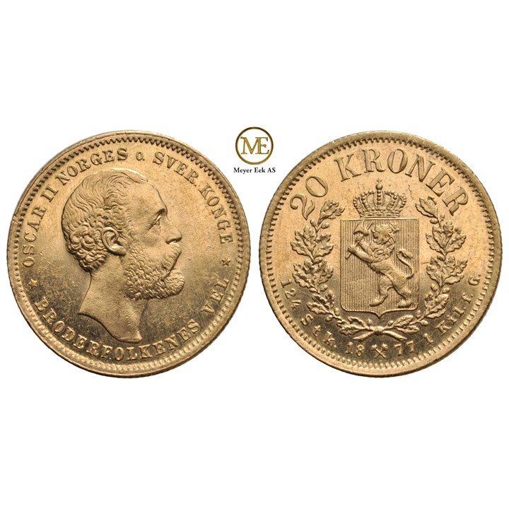 20 kroner 1877 Oscar II. Kv.0/01
