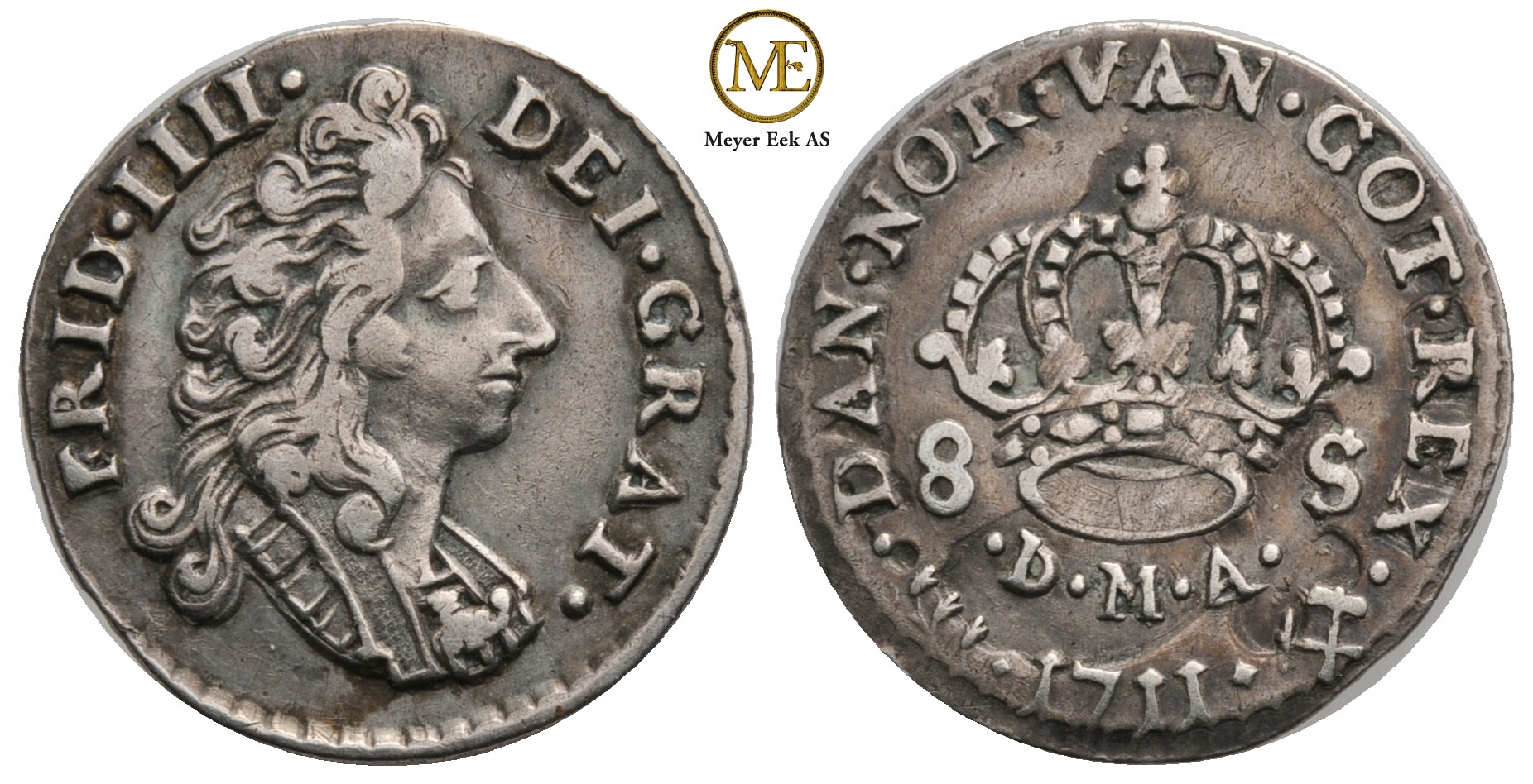 8 skilling 1711 Frederik IV. Kv.1+