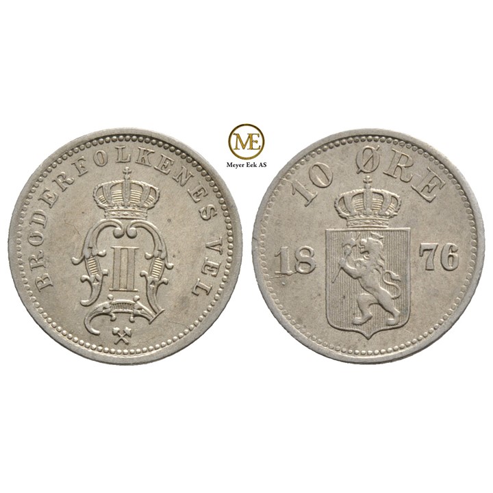 10 øre 1876 Oscar II. Kv.0/01