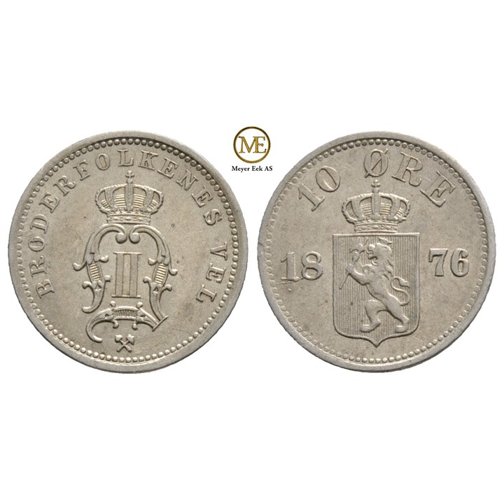 10 øre 1876 Oscar II. Kv.0/01