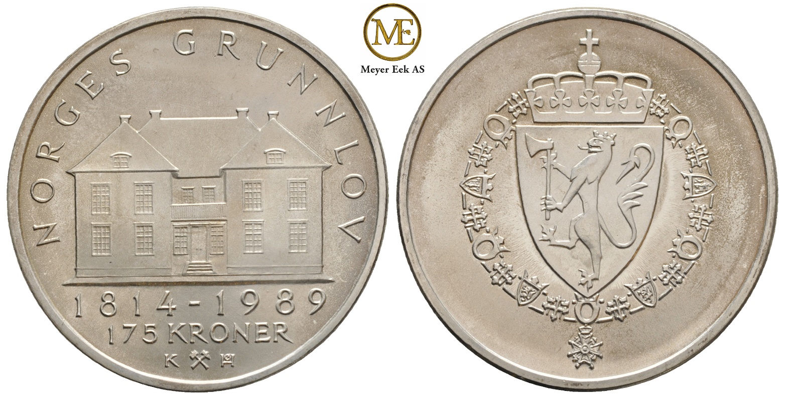 175 kroner 1989. Jubileum i sølv (7 stk. på lager)