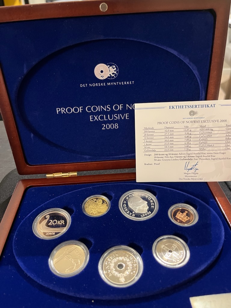 Proof Coins Of Norway 2008. Med gull og sølv