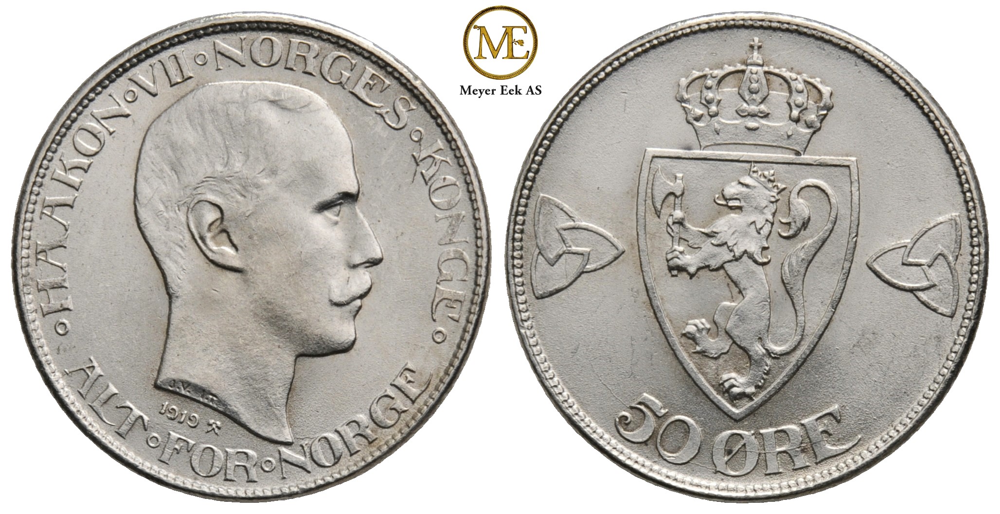 50 øre 1919 Haakon VII. Praktfull mynt i Kv.0