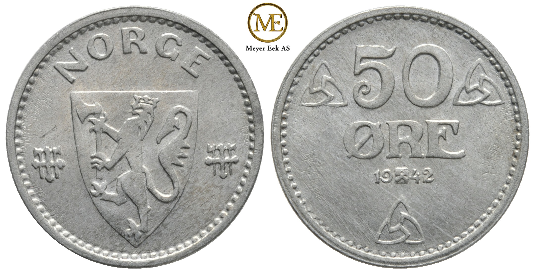 50 øre 1942 z. Haakon VII. Prakt eksemplar