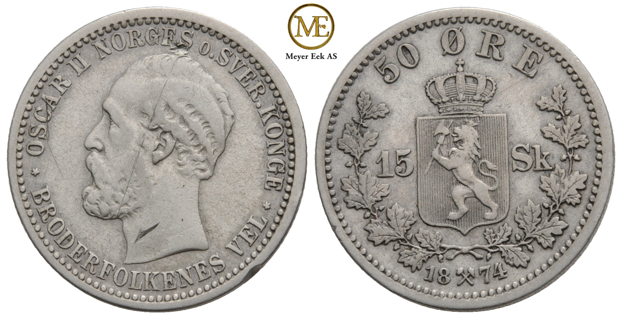 50 øre/15 skilling 1874. Kv.1