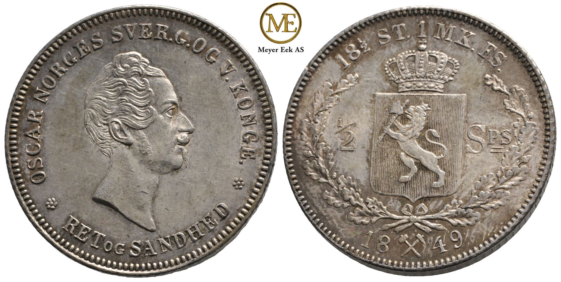 1/2 speciedaler 1849 Oscar I. Kv.0