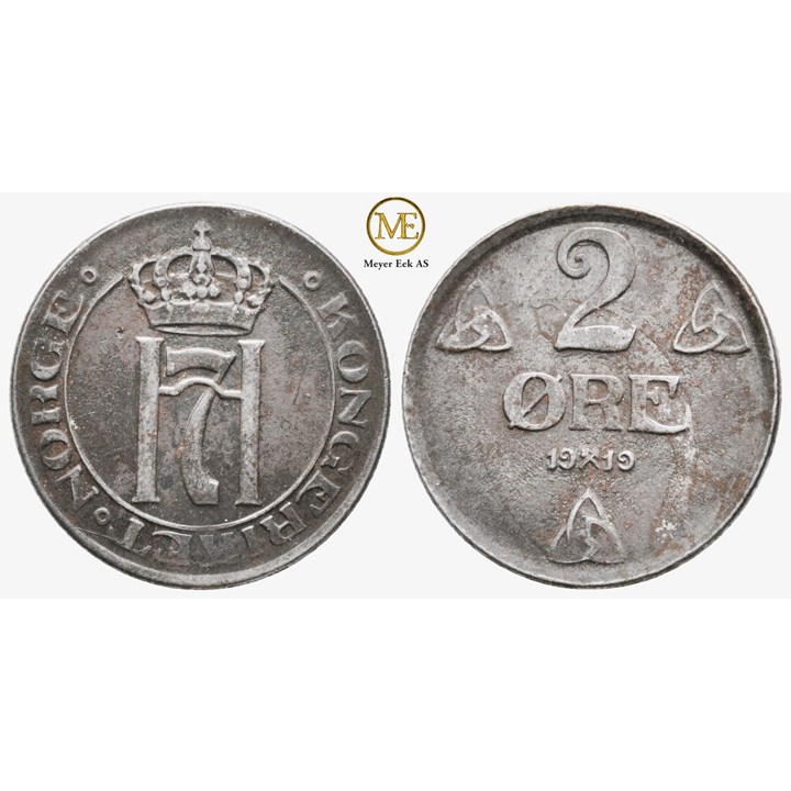 2 øre 1919 Haakon VII. Kv.1+