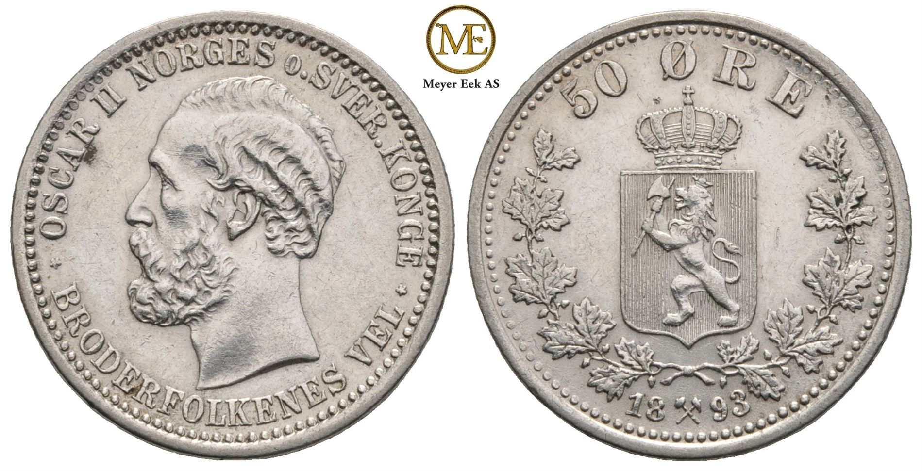 50 øre 1893 Oscar II. Kv.0/01