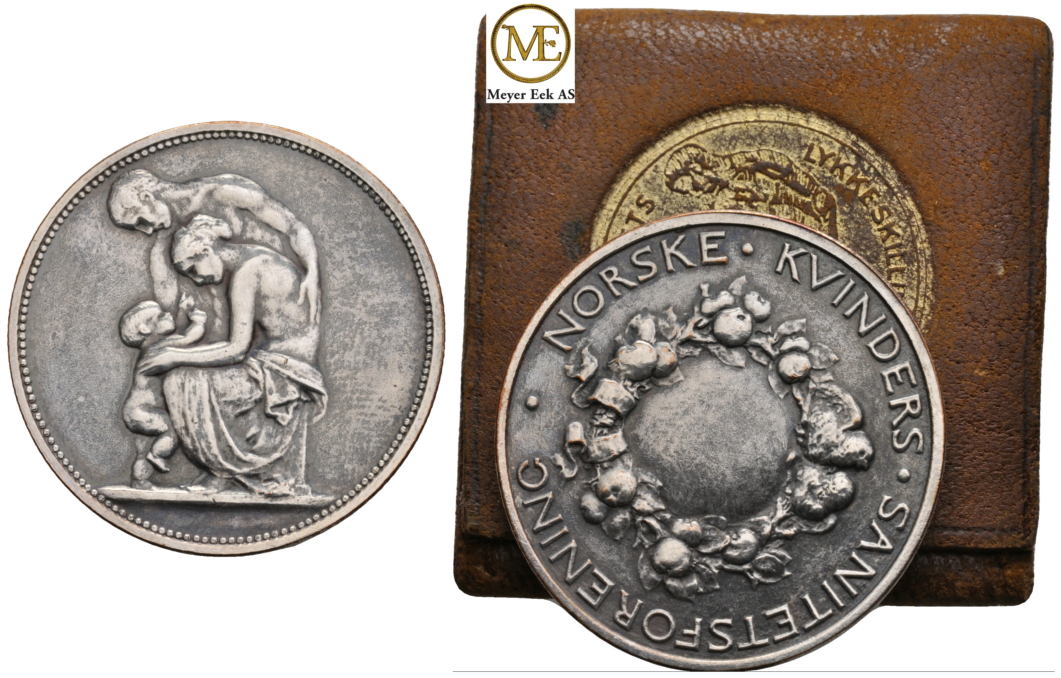 Barnets Lykkeskilling. Norske Kvinners Sanitetsforening. Forsølvet bronse. 31 mm