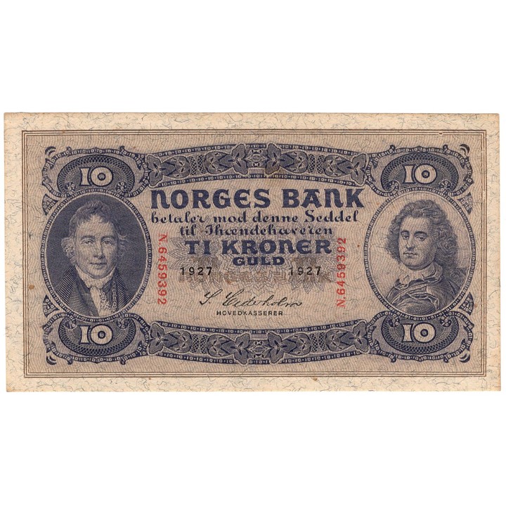 10 kroner 1927 N.6459392. Kv.1+/01